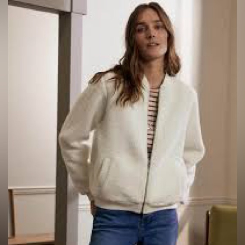 NWT Boden Cozy Warm Cream Teddy Bomber Jacket Sherpa Women’s Size L Large Gift